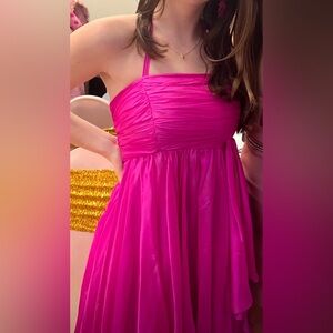 Alice + Olivia Hot Pink Chiffon Silk Halter Dress
